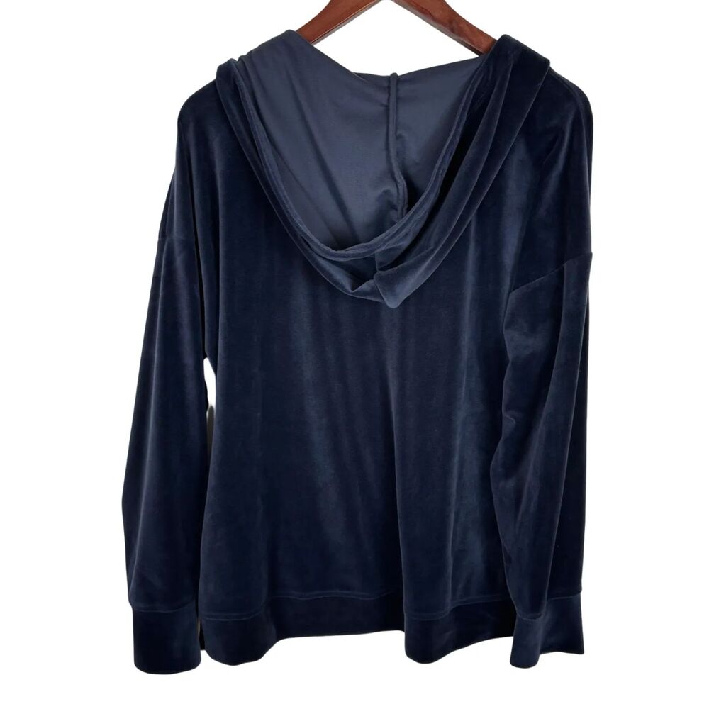 Cable & Gauge Studio Blue Zip Velour Pullover Sweater Women's Large Hooded - Picture 3 of 5